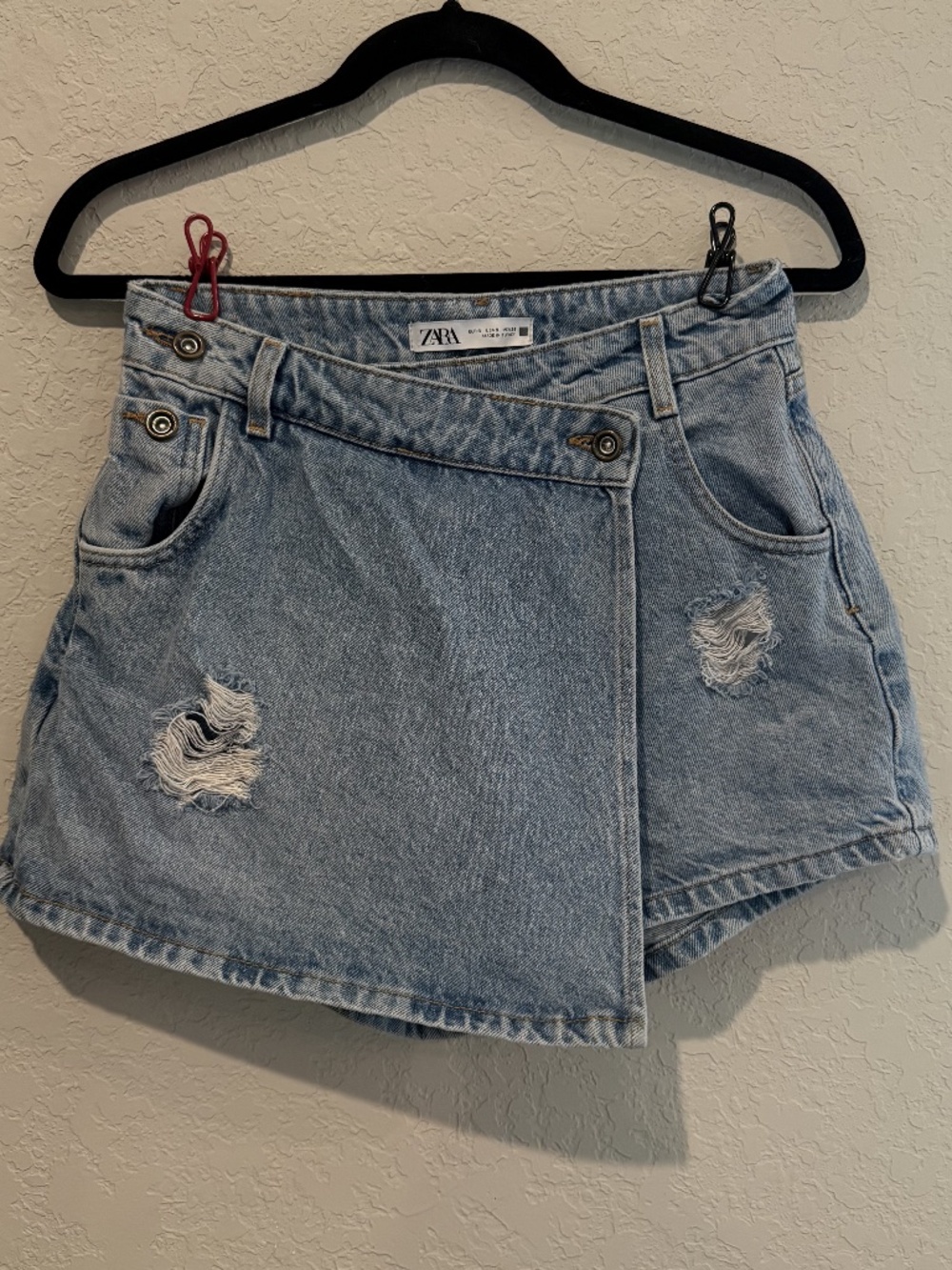 Zara Distressed Denim Wrap Skort Style Shorts High Rise S